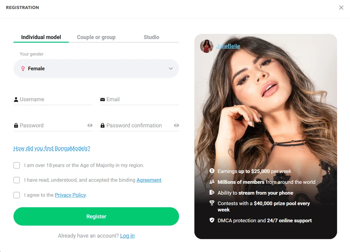 Bongamodels sign up