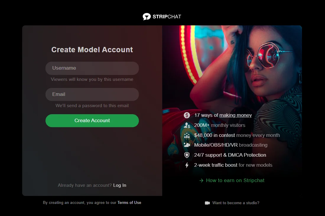 Stripchat model registration